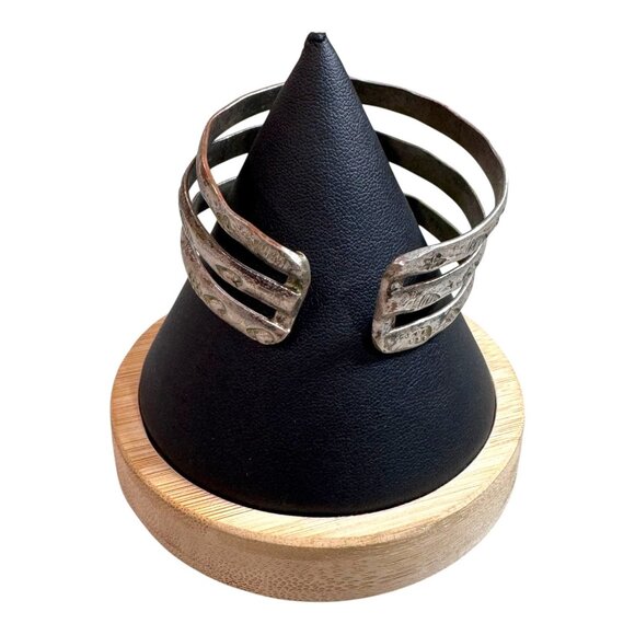 Vintage Heiroglyphics Fish Beach Handcrafted Silver Split Cuff Bracelet Hammered - Picture 3 of 10